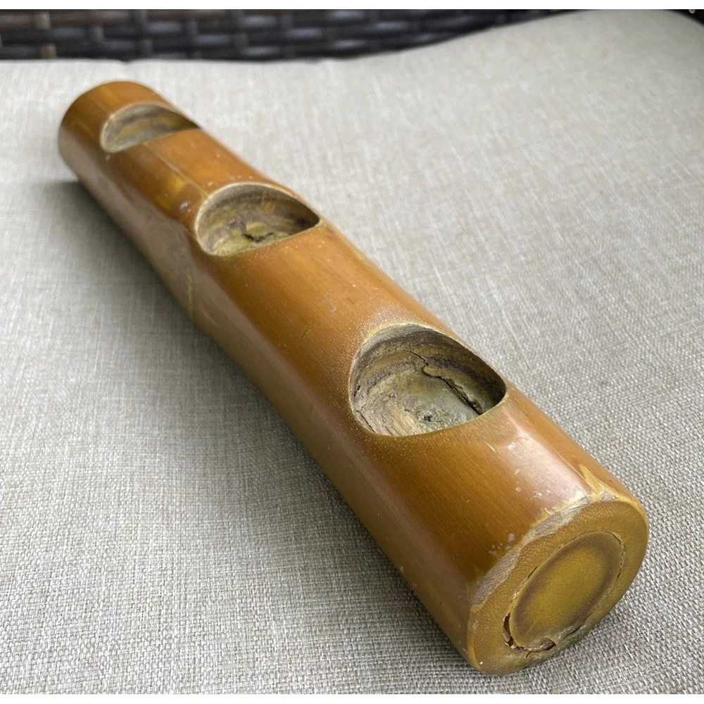 Bamboo Wooden Tea light 3 Candle Holder Vintage Decor Cabin Handmade Decor Rare